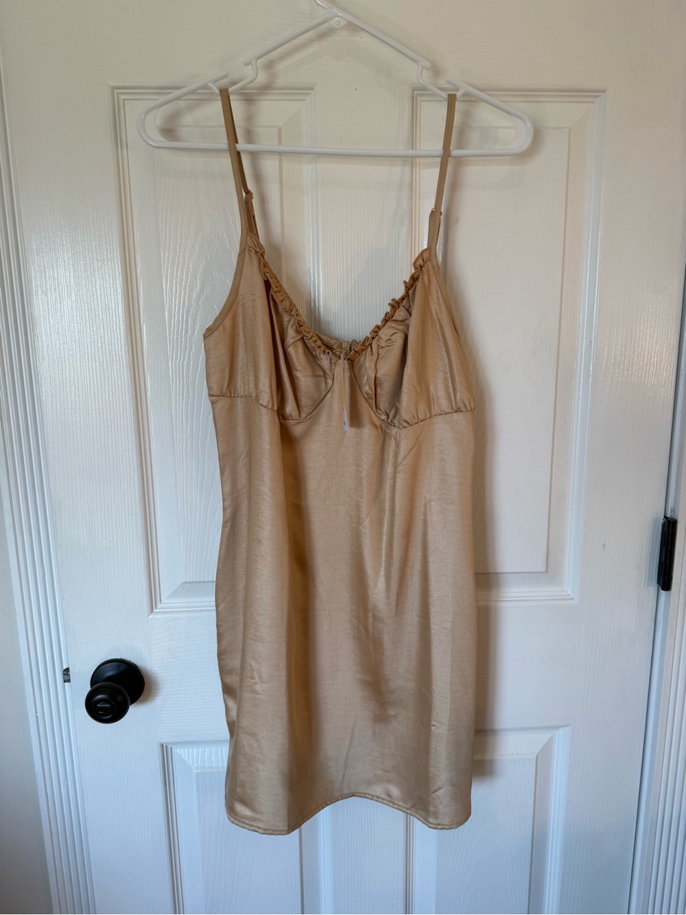 Women's gold Satin Slip Dress - Adjustable Straps